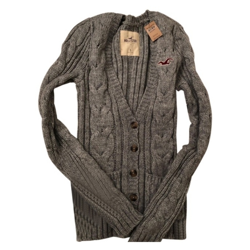 Hollister grey cable knit sweater cardigan